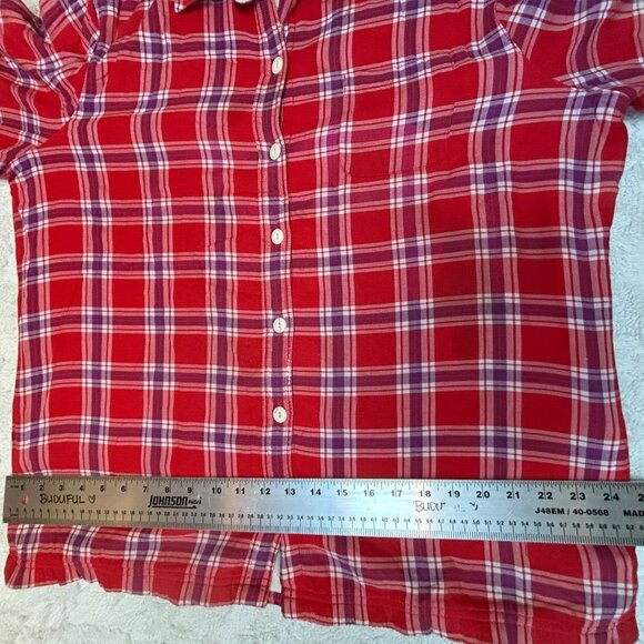 L.L. Bean Womens Button Fleece-Lined Flannel Shirt Jacket Large Red Plaid Casual - Picture 6 of 9
